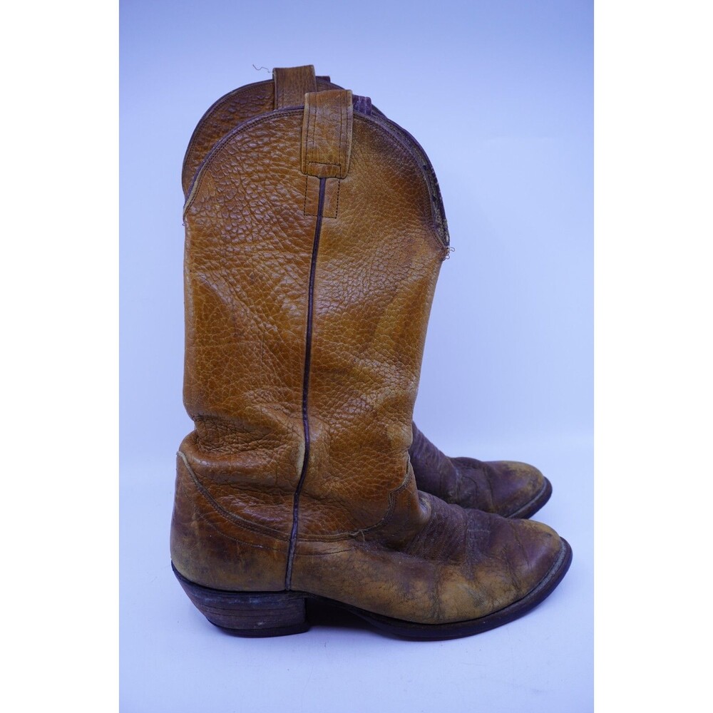Vintage Olathe Boots Men Size 9.5 E Wide Tall Riding Brown Leather Western USA